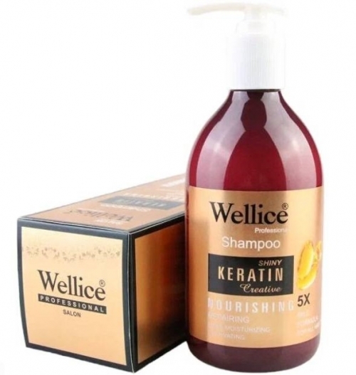 Питательный шампунь для волос с кератином Shiny Keratin Wellice, 520 мл.