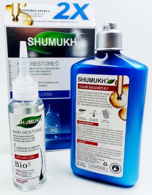 Шампунь + сыворотка против перхоти с кератином и витамином B5 SHUMUKH, 400мл./100мл.
