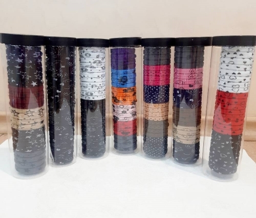 Резинки для волос с орнаментом цветные темные набор в баночке 24 шт.