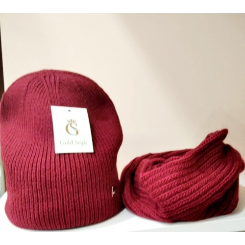 Комплект зимний шапка и хомут, бордовый