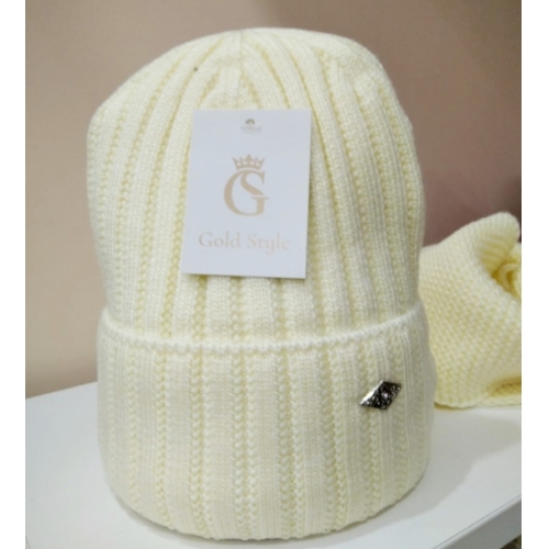 Комплект зимний шапка и хомут, цвет сливочный