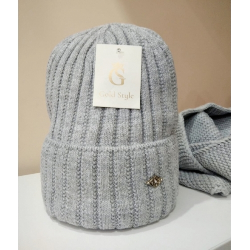Комплект зимний шапка и хомут, серый