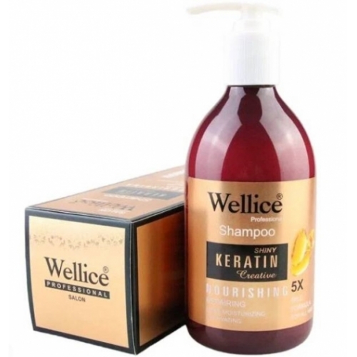 Питательный шампунь для волос с кератином Shiny Keratin Wellice, 520 мл.