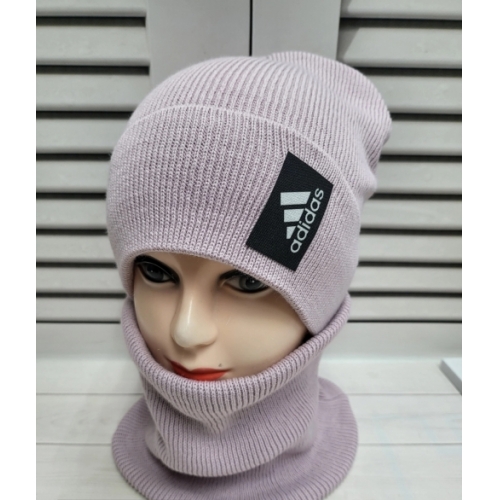 Комплект шапка+снуд лиловый Adidas, зима.